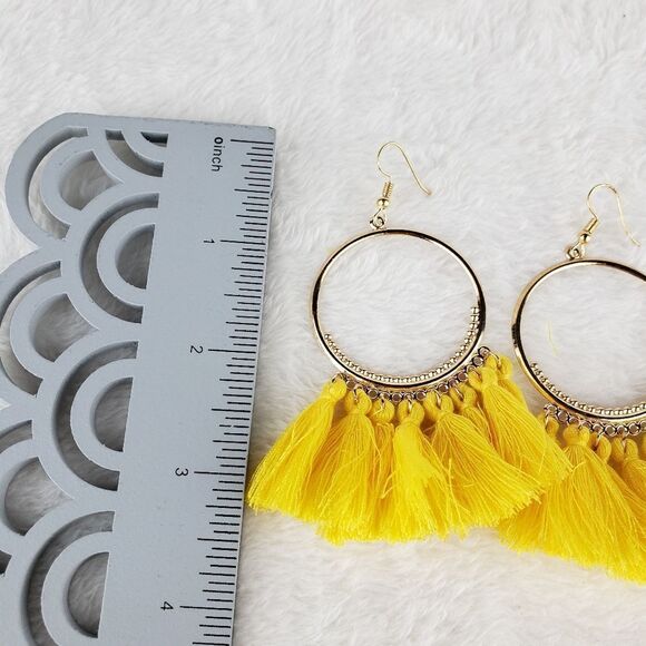 Gold Fringe Tassel Earrings - Picture 3 of 3